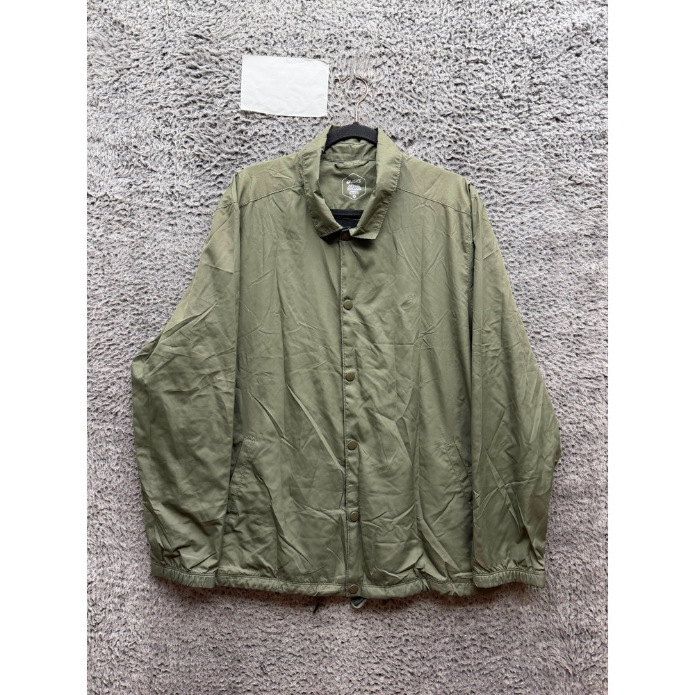 NWOT Asics Lightweight Full Snap Windbreaker Jacket Olive Green Mens Size XL